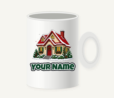 Snow Covered Christmas Cottage Personalised Christmas Mug