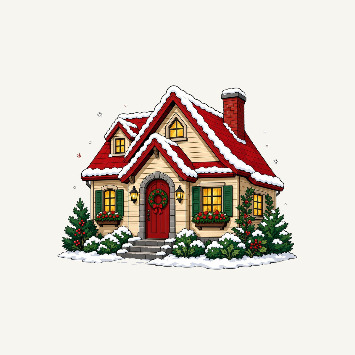 Snow Covered Christmas Cottage Christmas artwork, the design printed on the personalised mug