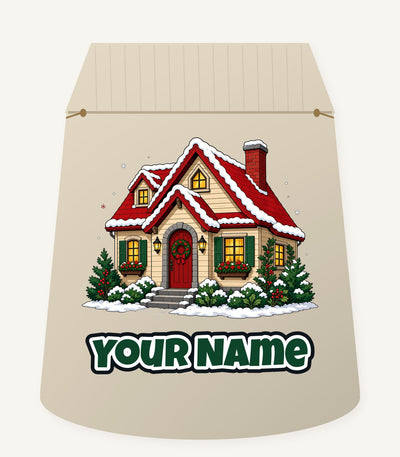 Snow Covered Christmas Cottage Personalised Santa Sack