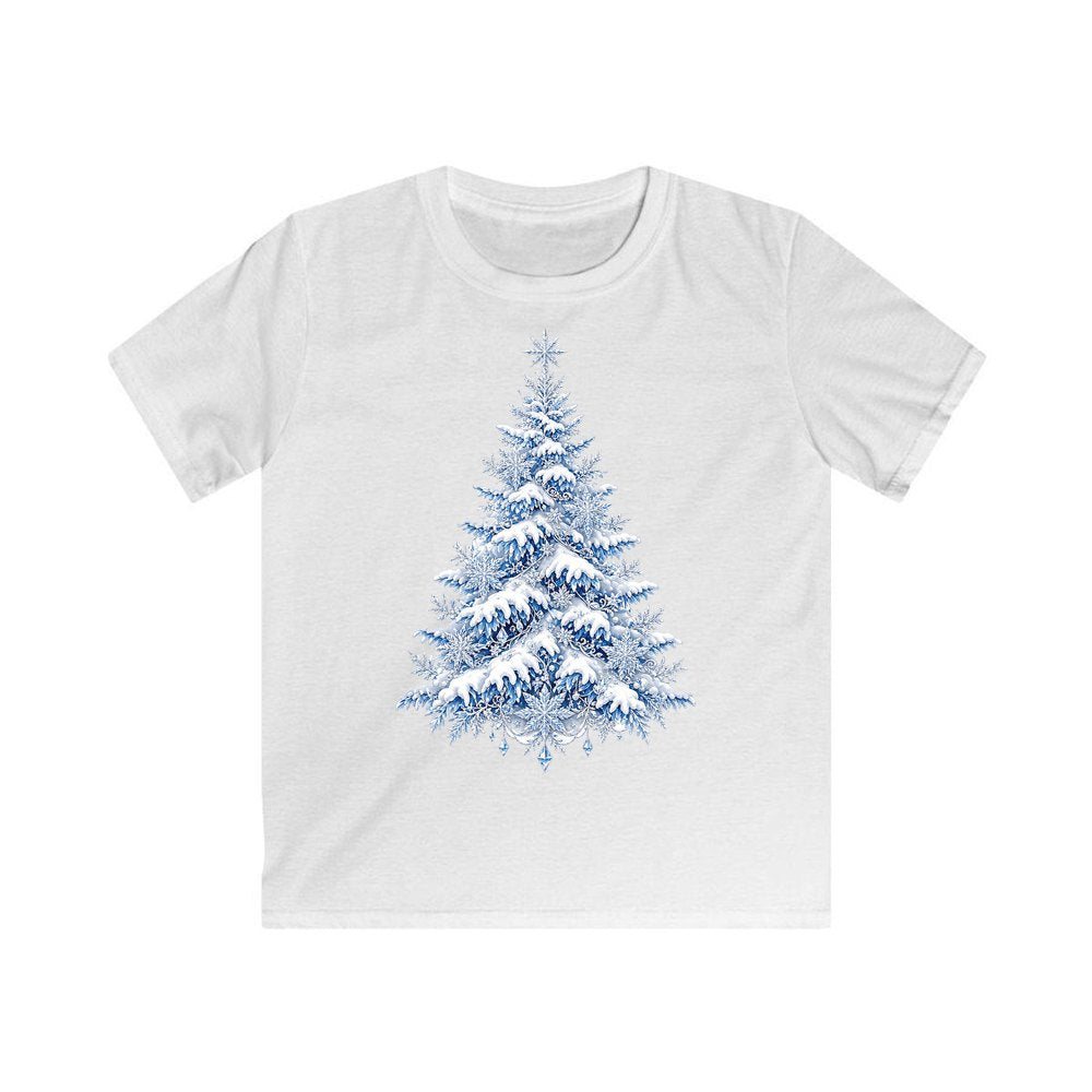 Snow Covered Christmas Tree personalised kids Christmas tee in white