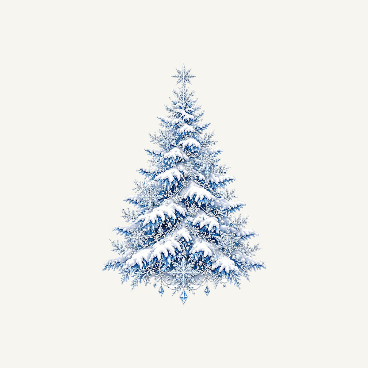 Snow Covered Christmas Tree Christmas artwork, the design printed on the personalised stocking