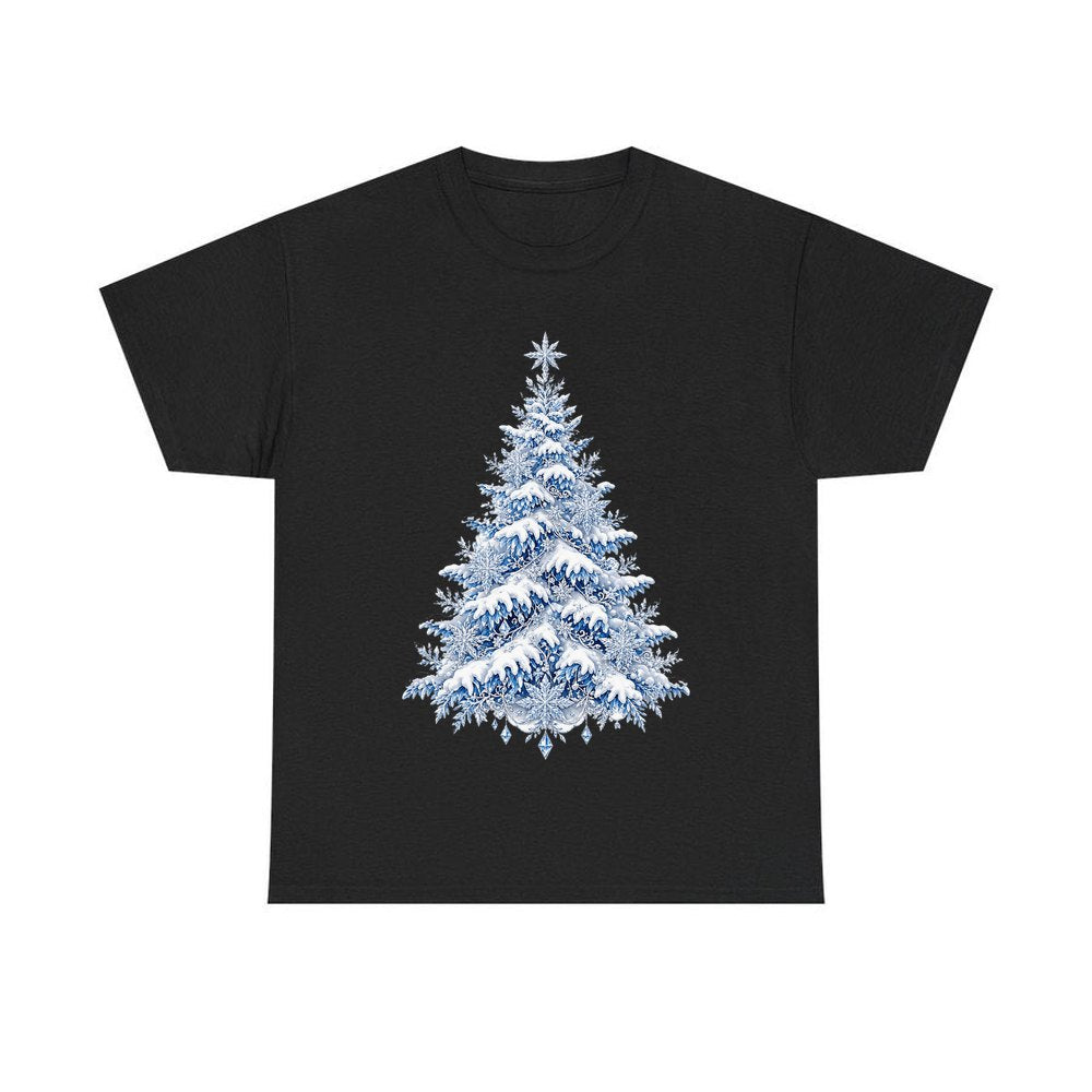 Snow Covered Christmas Tree personalised Christmas T-shirt in black