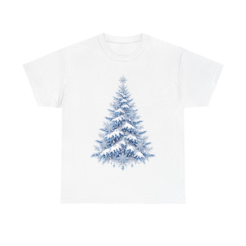 Snow Covered Christmas Tree personalised Christmas T-shirt in white