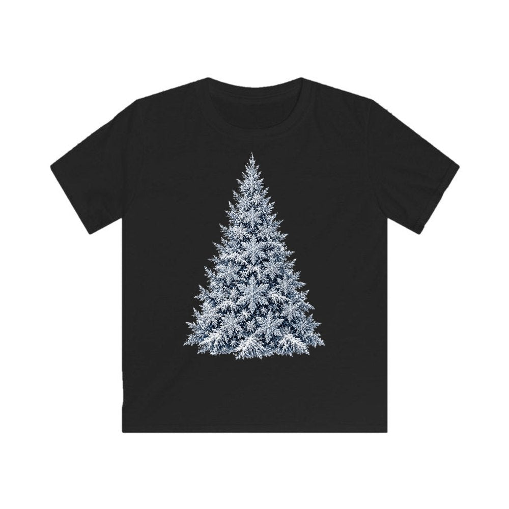 Snow Dusted Blue Spruce personalised kids Christmas tee in black
