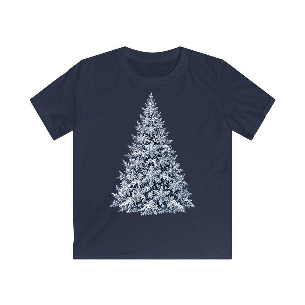Snow Dusted Blue Spruce personalised kids Christmas tee in navy