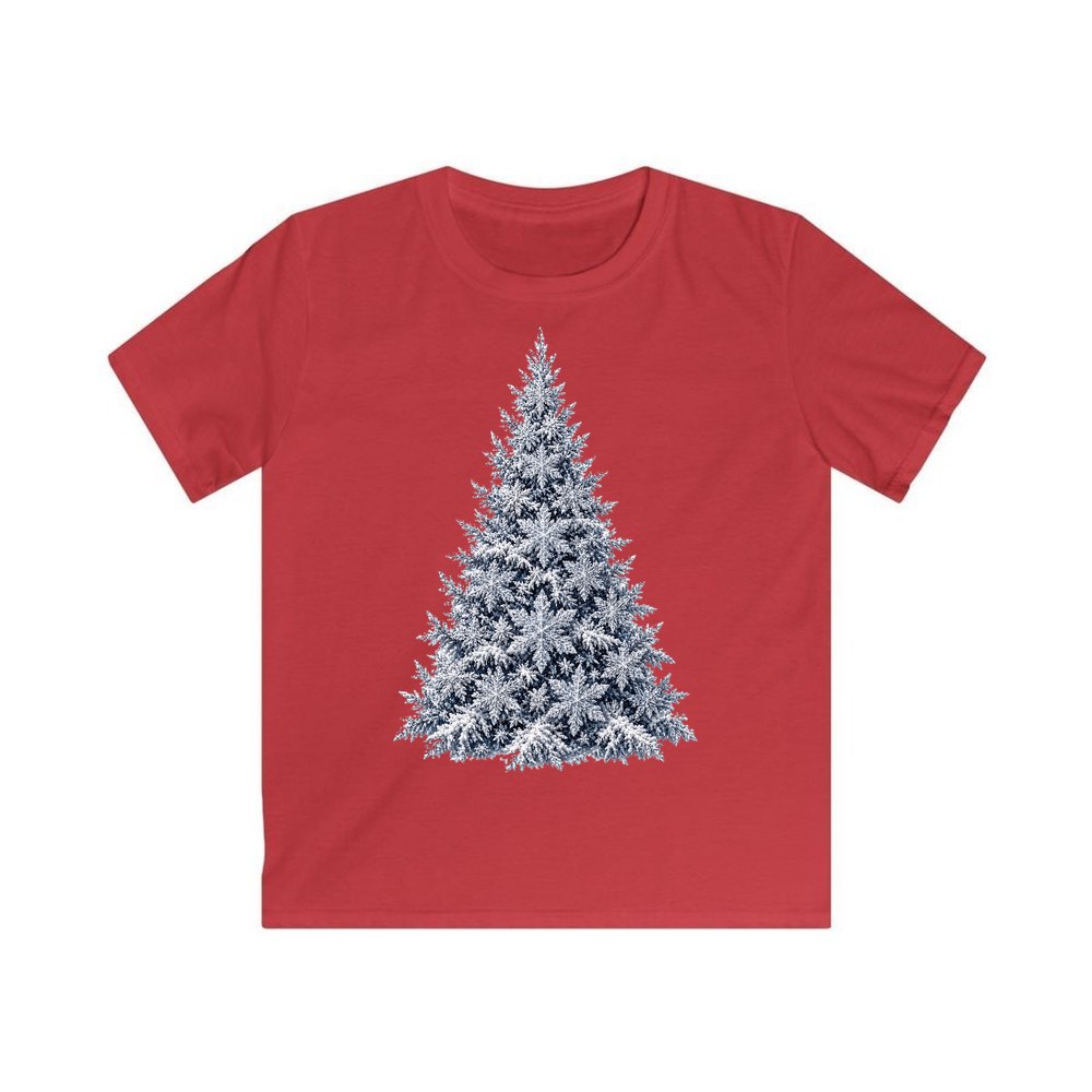 Snow Dusted Blue Spruce personalised kids Christmas tee in red