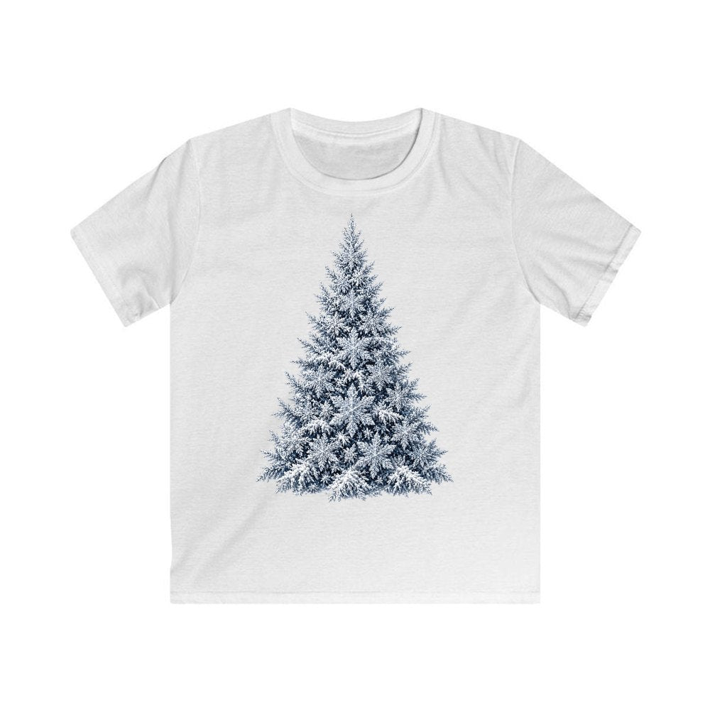 Snow Dusted Blue Spruce personalised kids Christmas tee in white