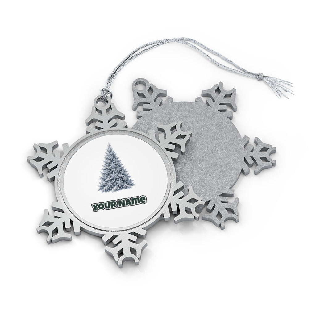 Snow Dusted Blue Spruce Personalised Pewter Christmas Ornament