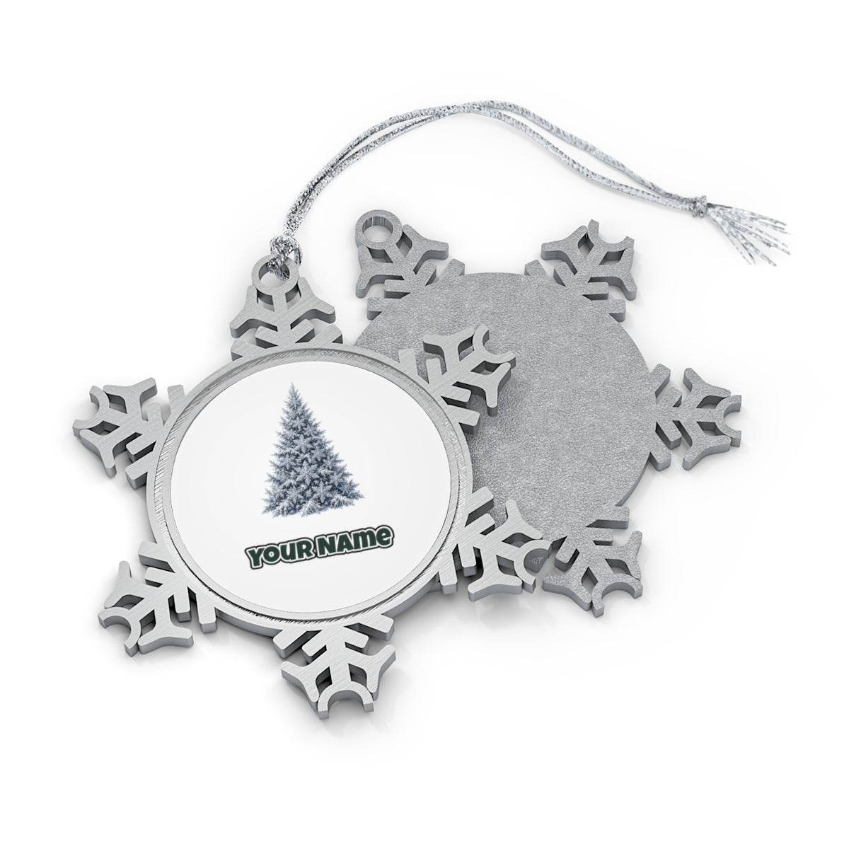Snow Dusted Blue Spruce Personalised Pewter Christmas Ornament