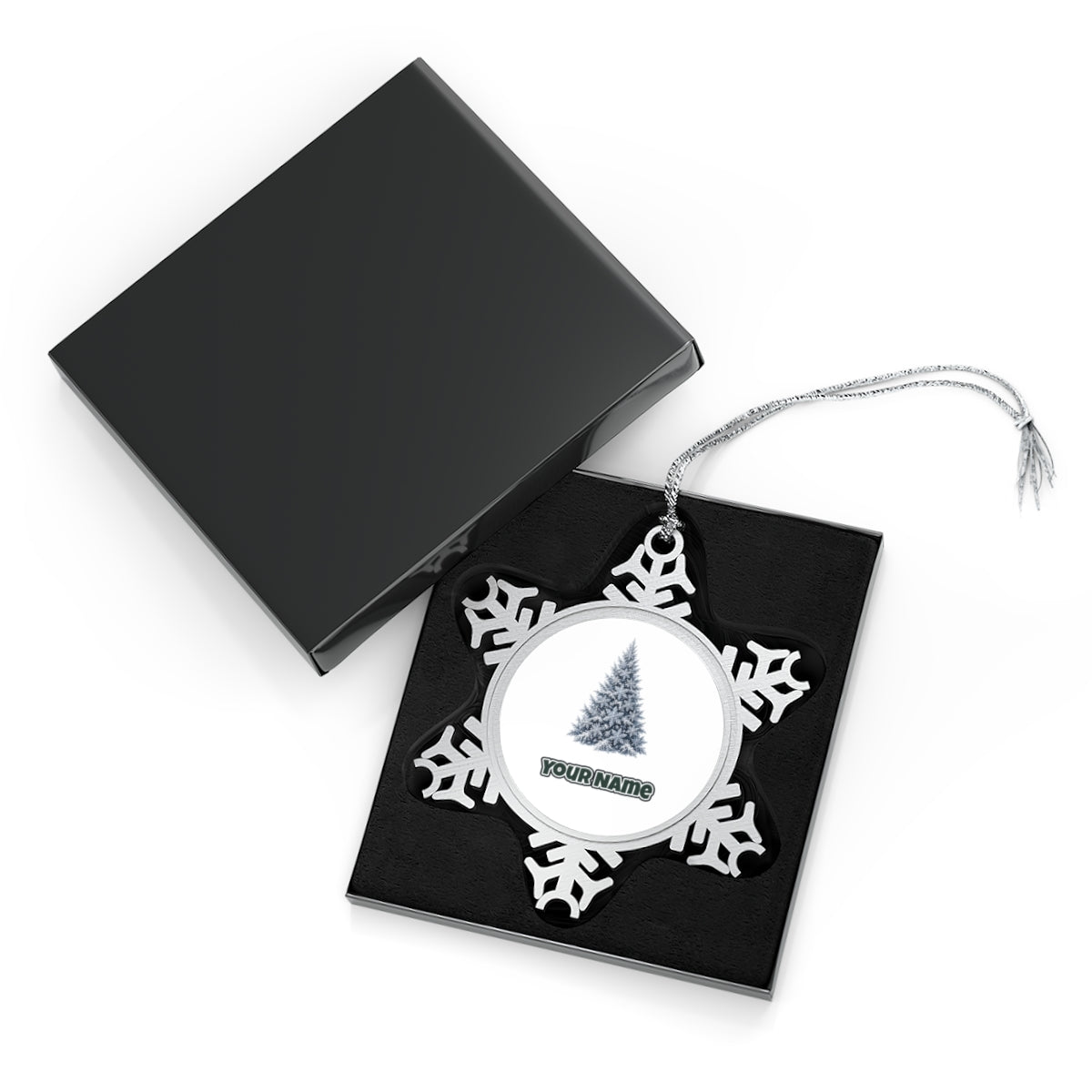 Snow Dusted Blue Spruce Personalised Pewter Christmas Ornament