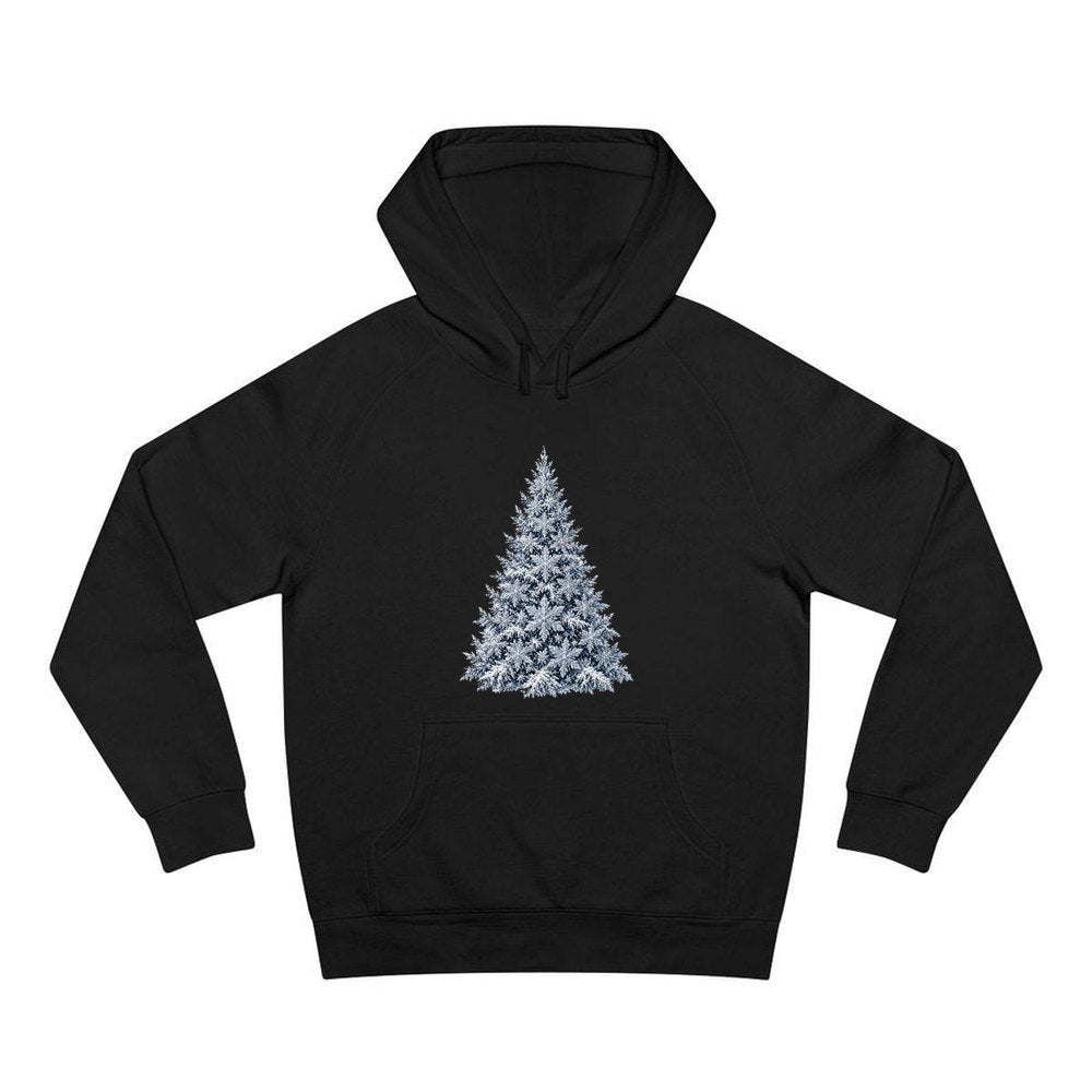 Snow Dusted Blue Spruce personalised Christmas hoodie in black
