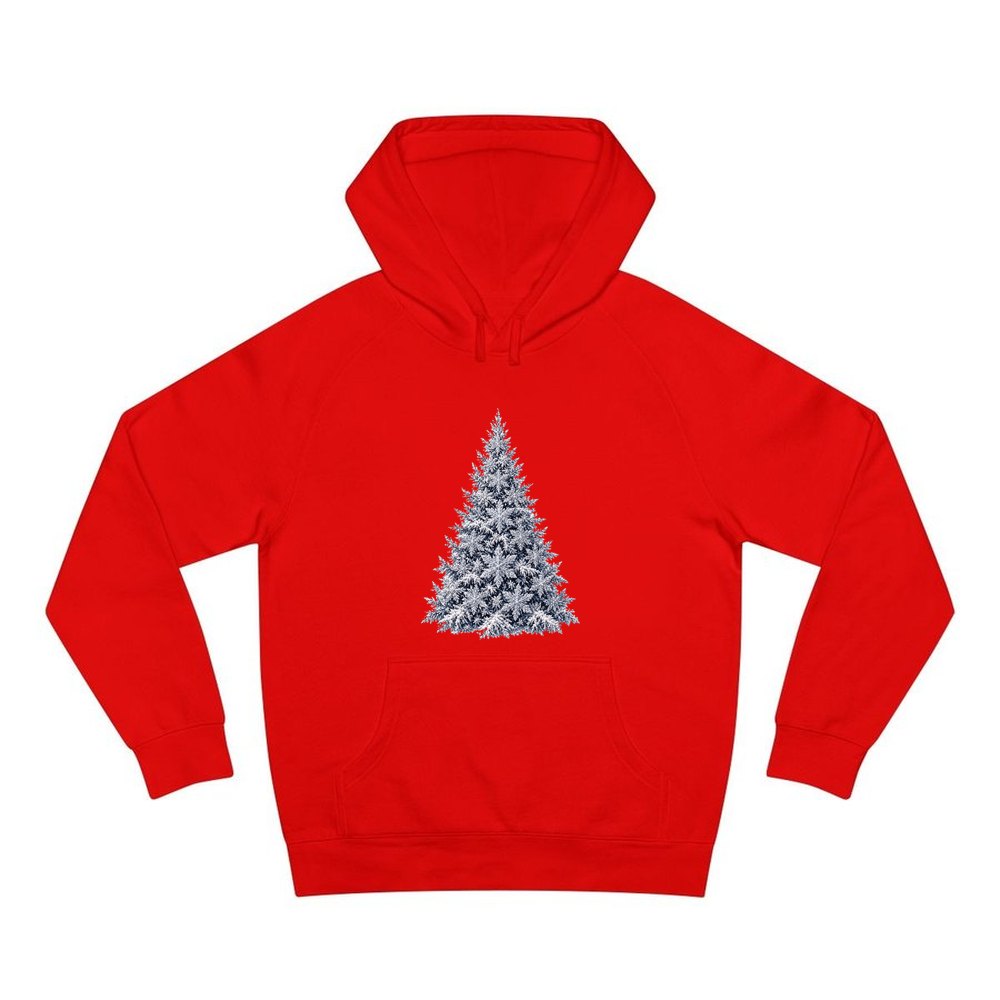 Snow Dusted Blue Spruce personalised Christmas hoodie in red