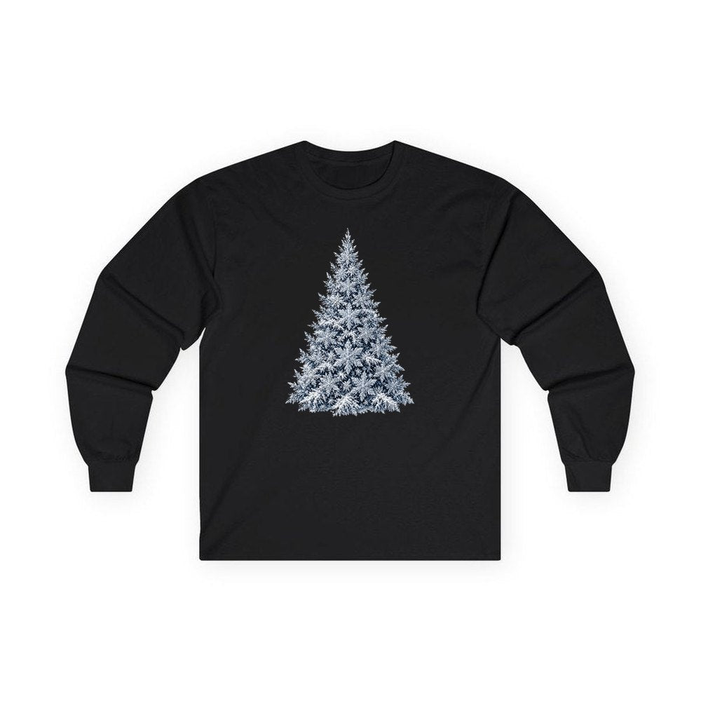 Snow Dusted Blue Spruce personalised long sleeve Christmas T-shirt in black