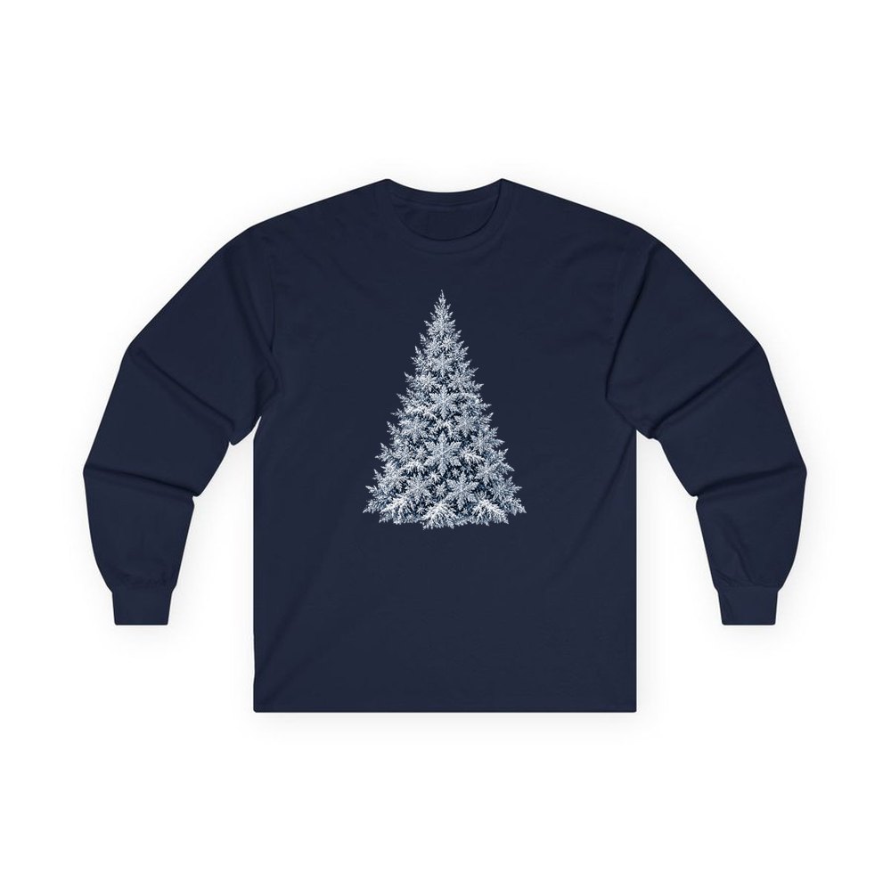 Snow Dusted Blue Spruce personalised long sleeve Christmas T-shirt in navy