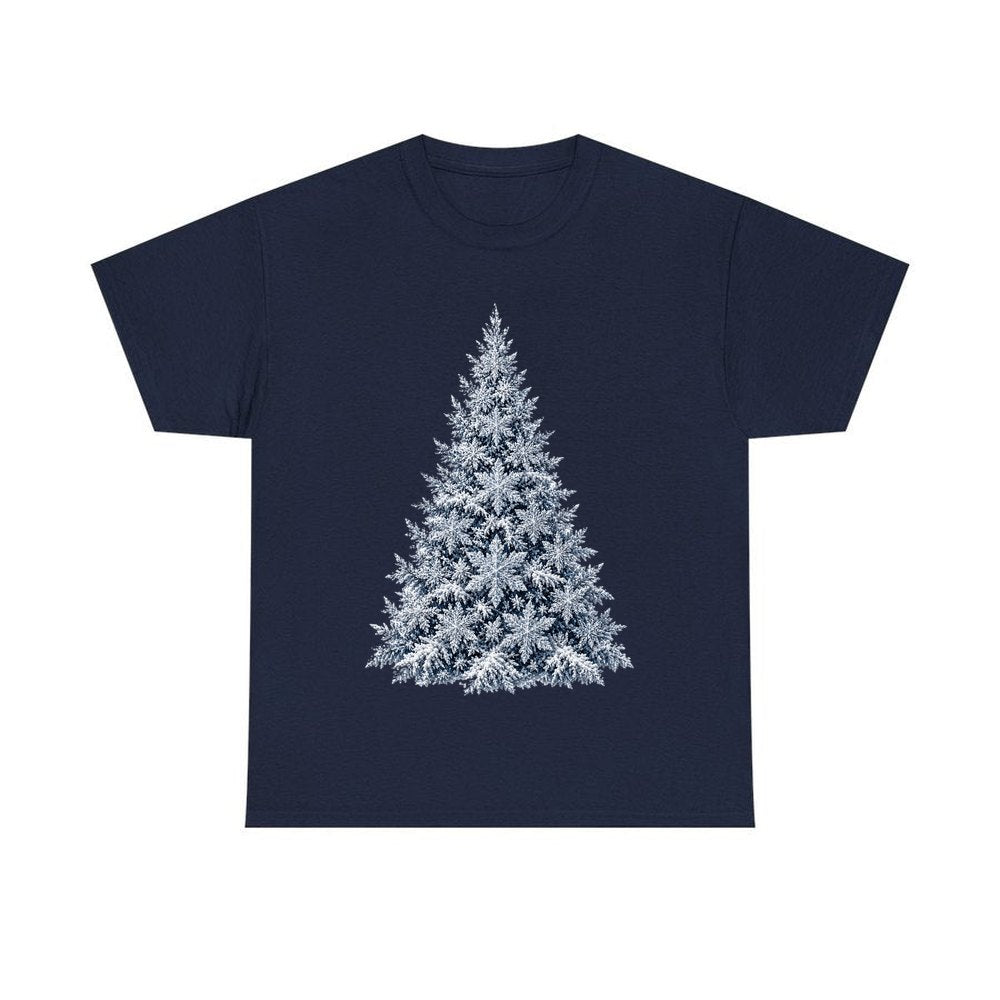 Snow Dusted Blue Spruce personalised Christmas T-shirt in navy