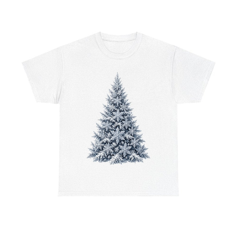 Snow Dusted Blue Spruce personalised Christmas T-shirt in white