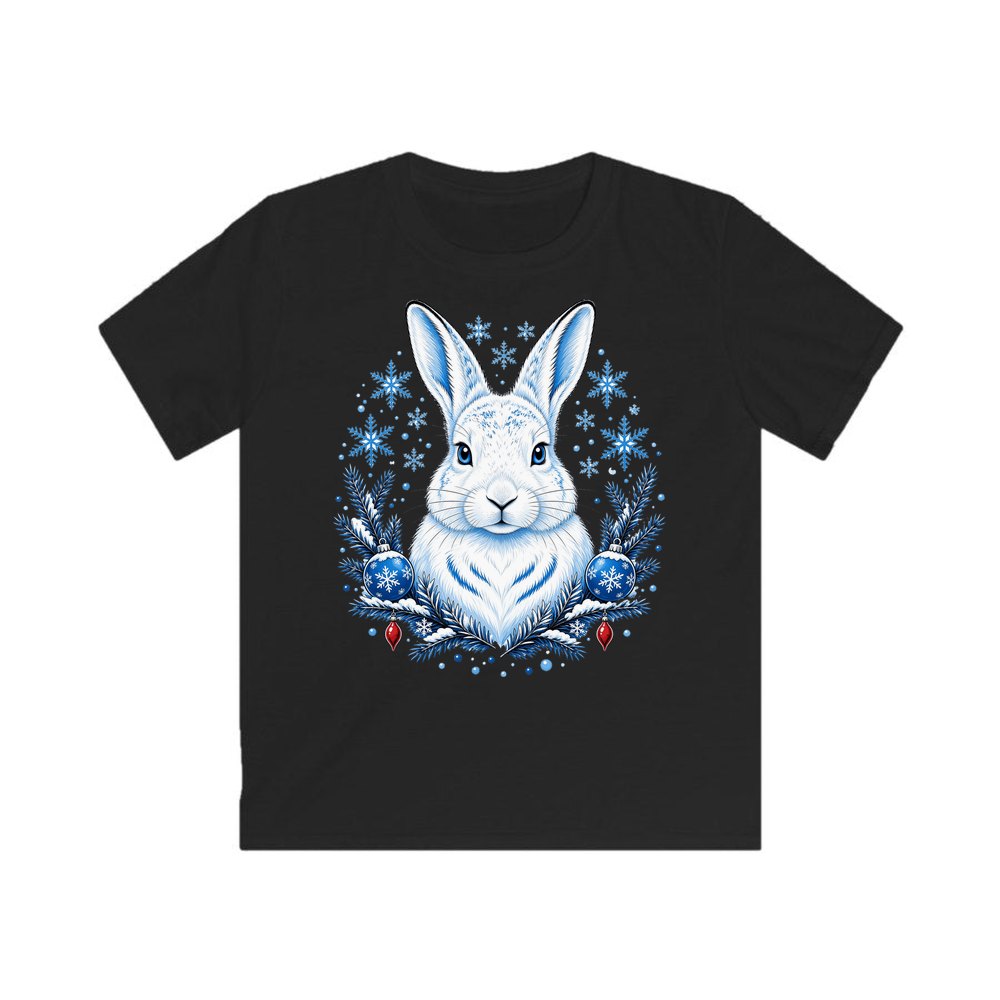 Snow Hare With Baubles personalised kids Christmas tee in black