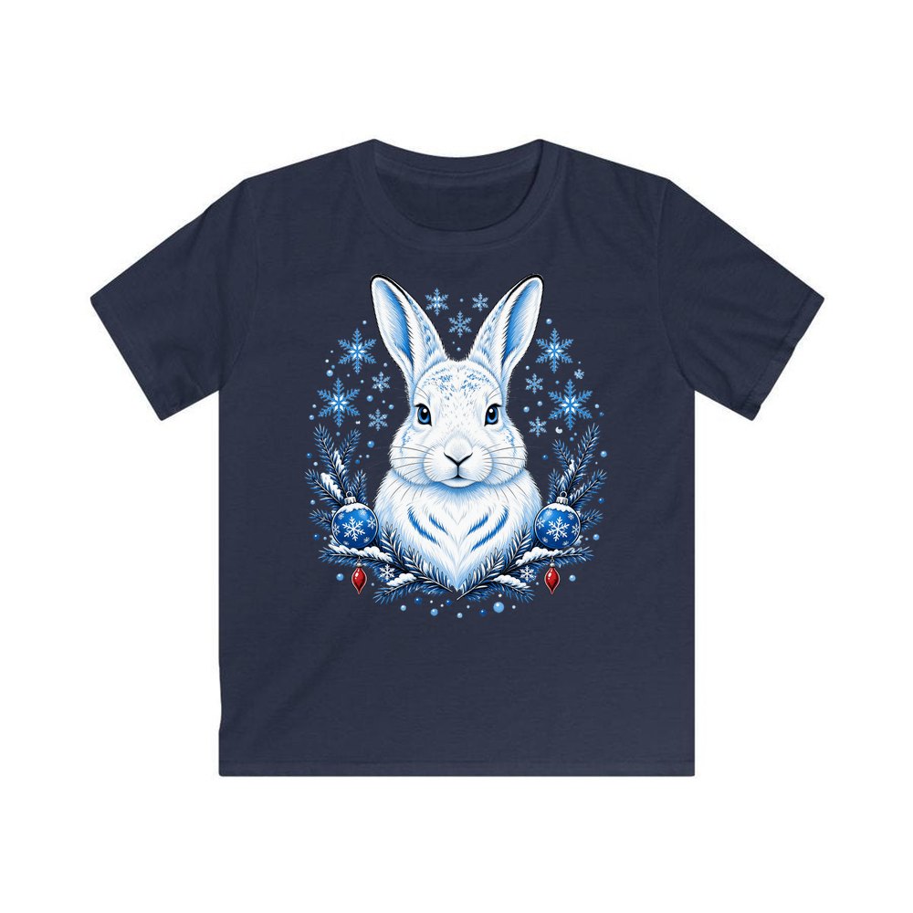 Snow Hare With Baubles personalised kids Christmas tee in navy