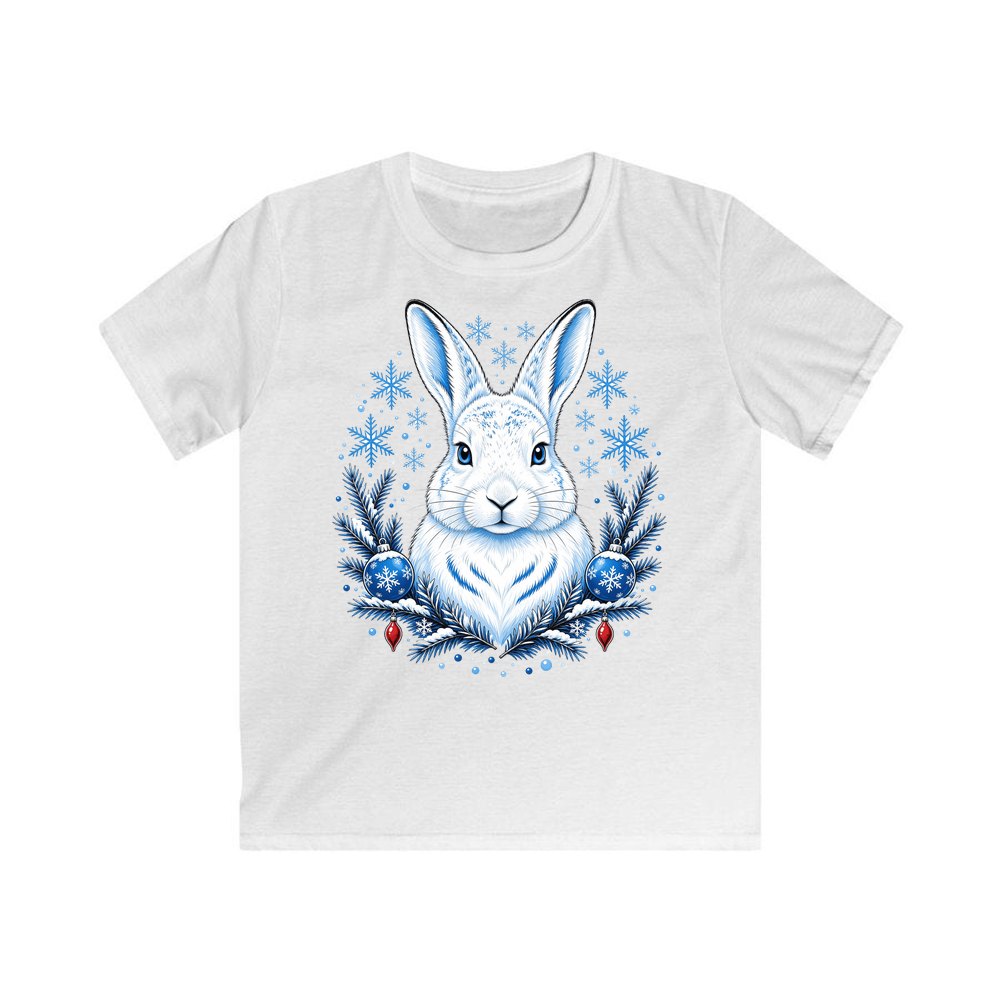 Snow Hare With Baubles personalised kids Christmas tee in white