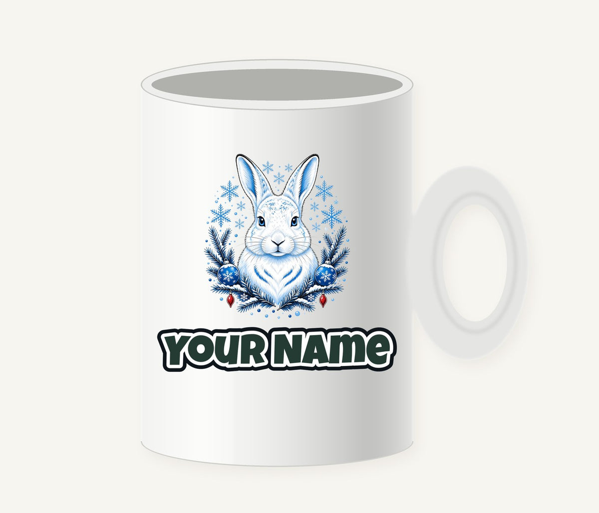 Snow Hare With Baubles Personalised Christmas Mug