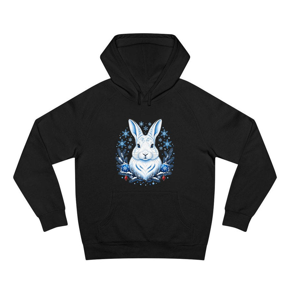 Snow Hare With Baubles personalised Christmas hoodie in black