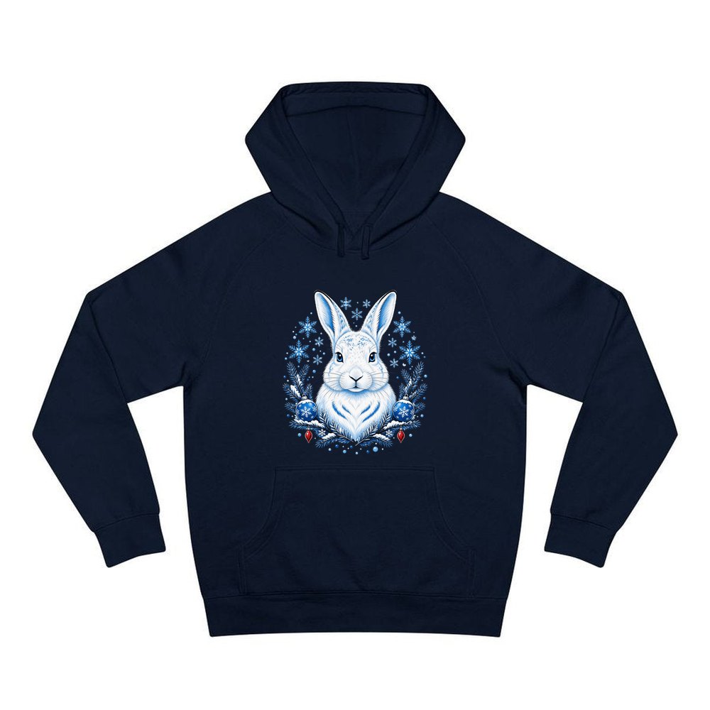 Snow Hare With Baubles personalised Christmas hoodie in navy