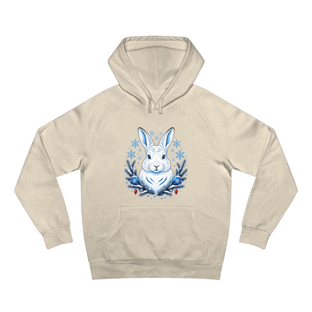 Snow Hare With Baubles personalised Christmas hoodie in sand