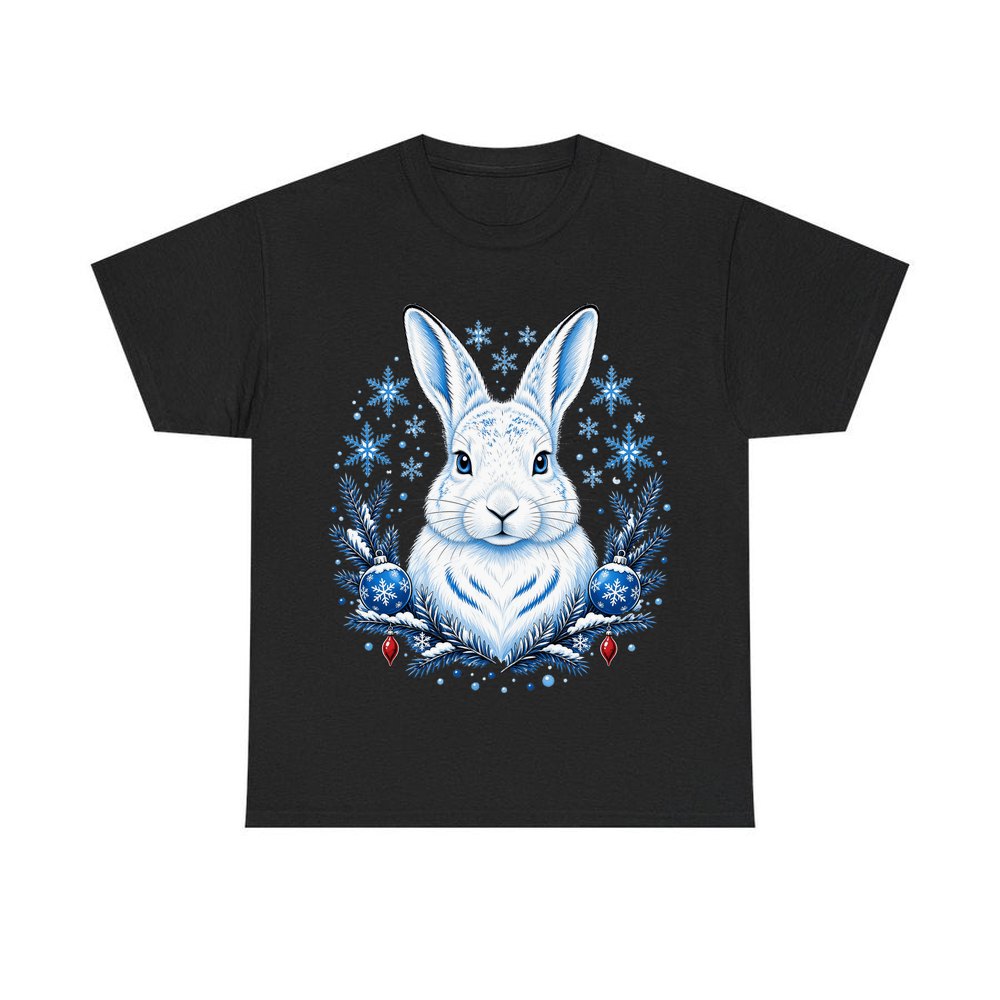 Snow Hare With Baubles personalised Christmas T-shirt in black