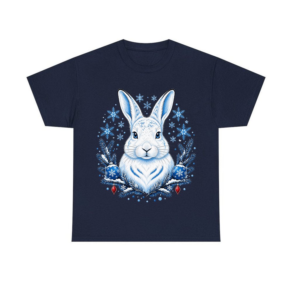 Snow Hare With Baubles personalised Christmas T-shirt in navy