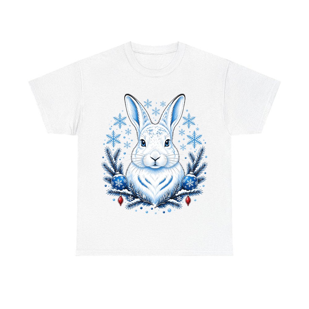 Snow Hare With Baubles personalised Christmas T-shirt in white