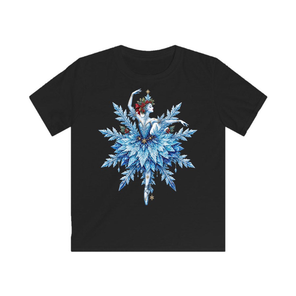 Snowflake Ballerina personalised kids Christmas tee in black
