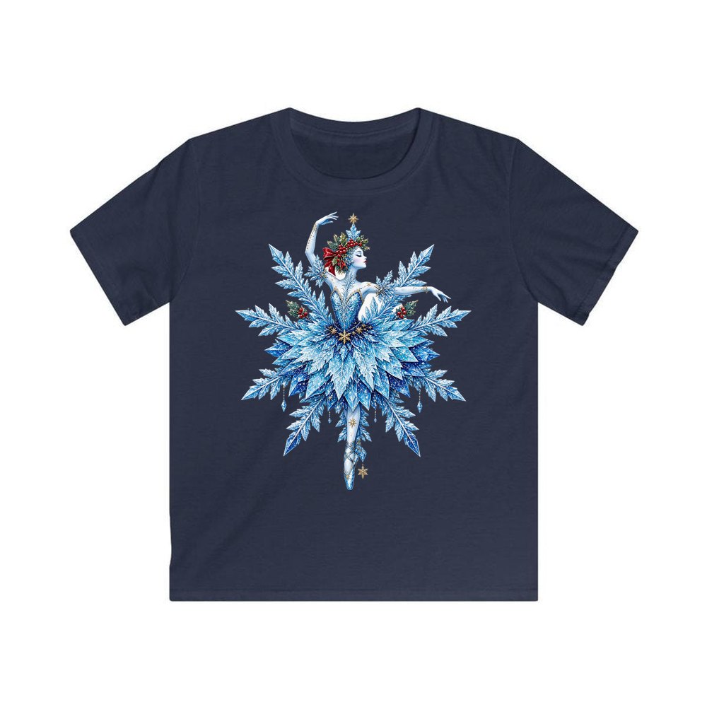 Snowflake Ballerina personalised kids Christmas tee in navy