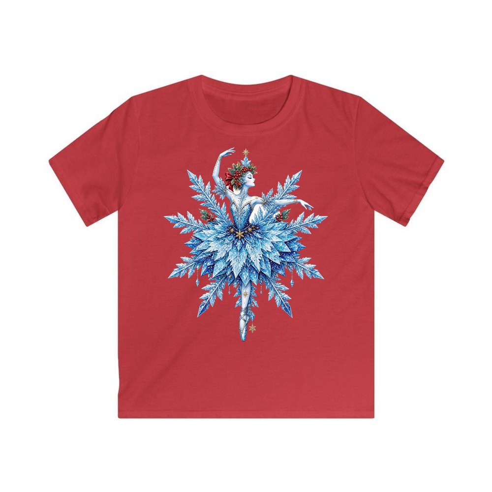 Snowflake Ballerina personalised kids Christmas tee in red