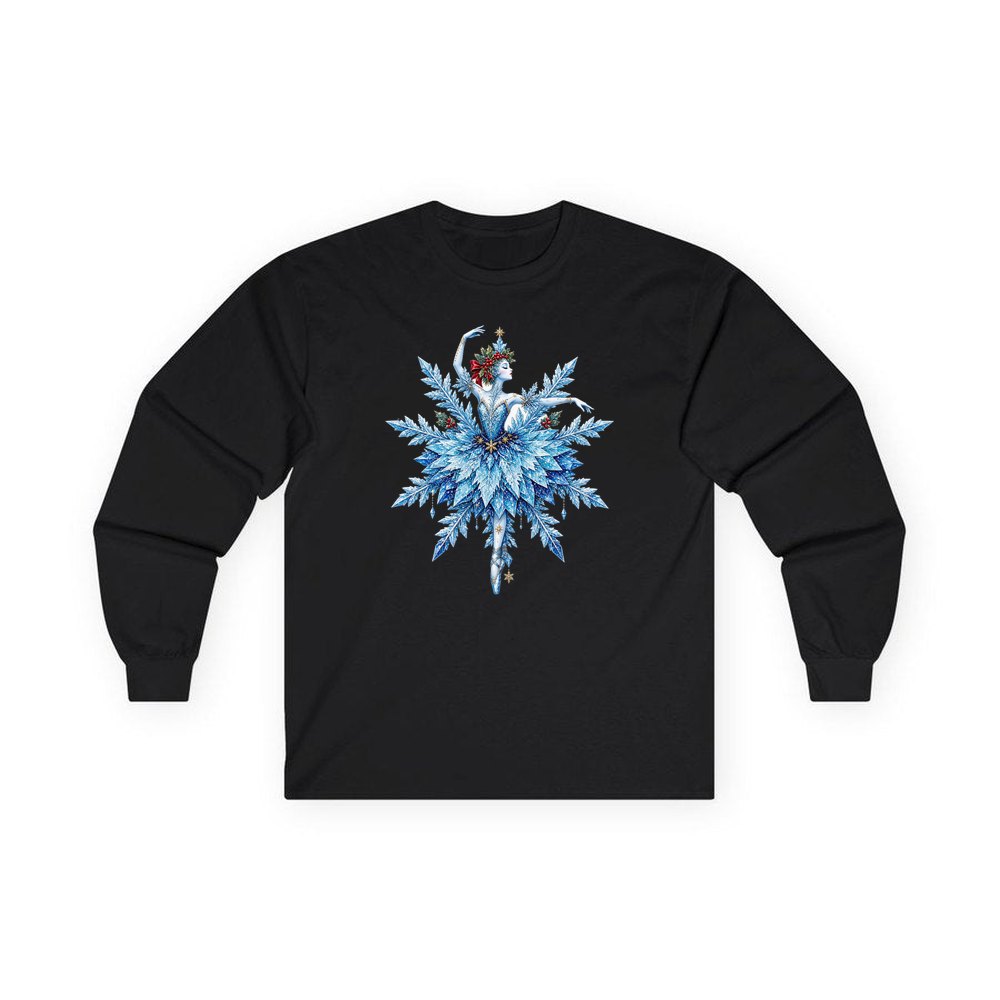 Snowflake Ballerina personalised long sleeve Christmas T-shirt in black
