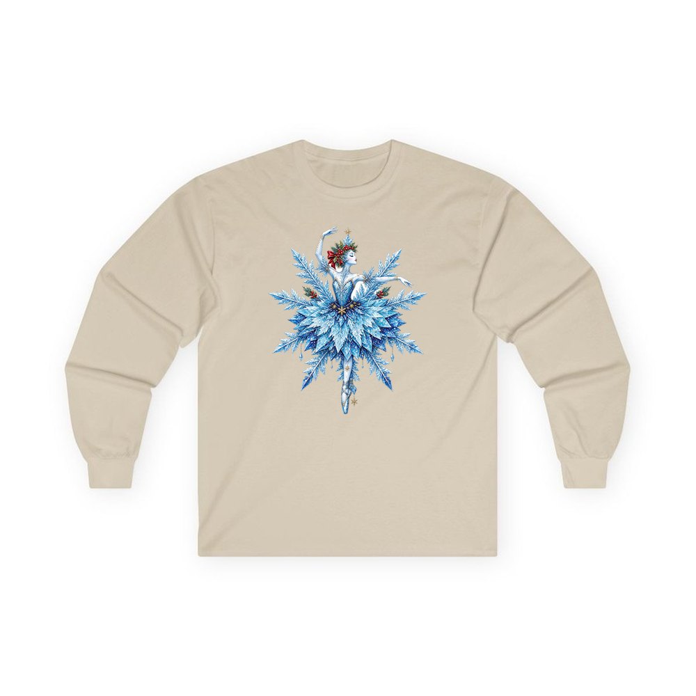 Snowflake Ballerina personalised long sleeve Christmas T-shirt in sand