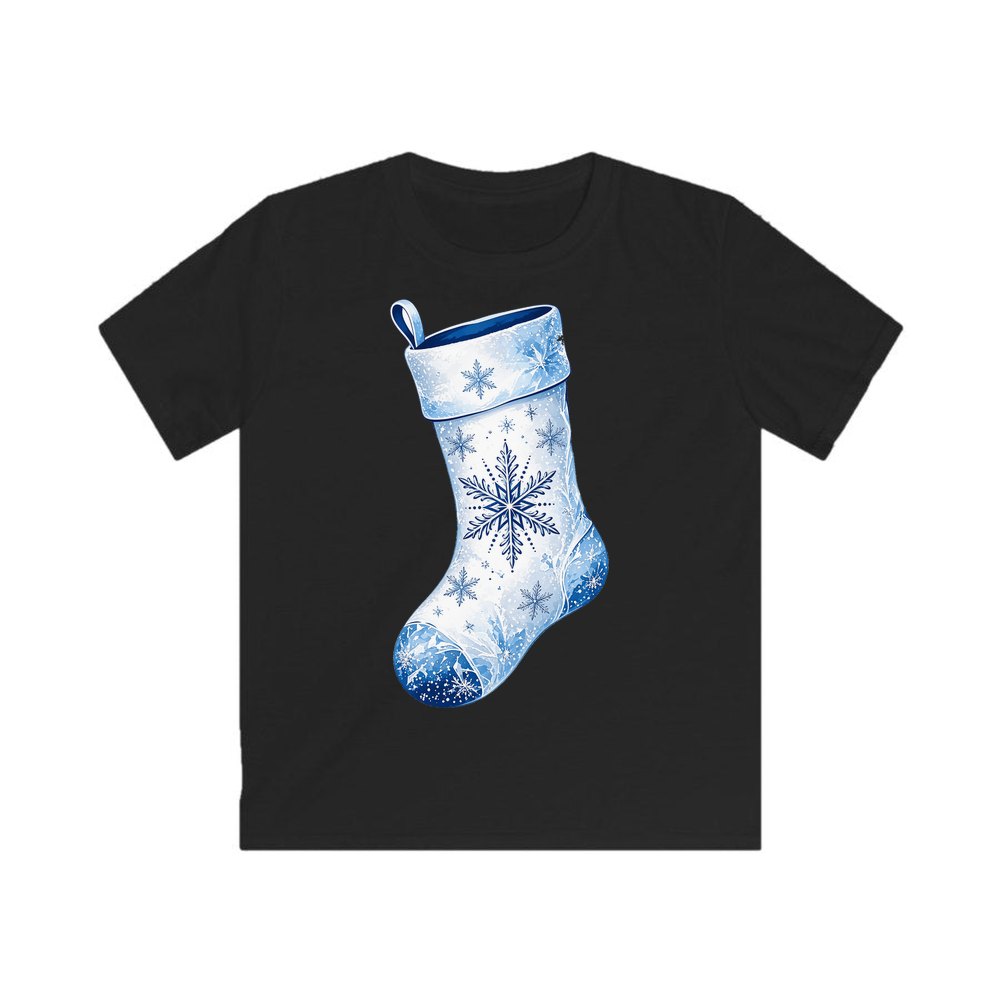 Snowflake Stocking personalised kids Christmas tee in black