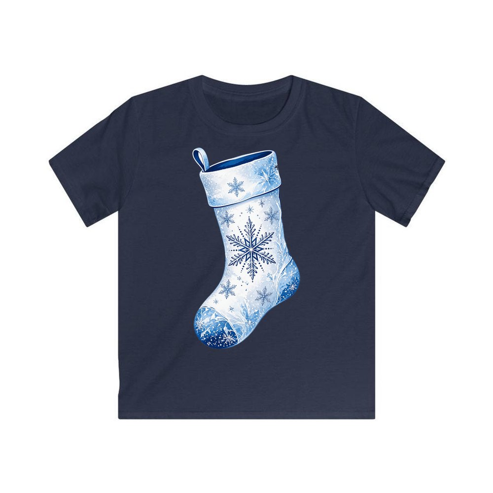 Snowflake Stocking personalised kids Christmas tee in navy