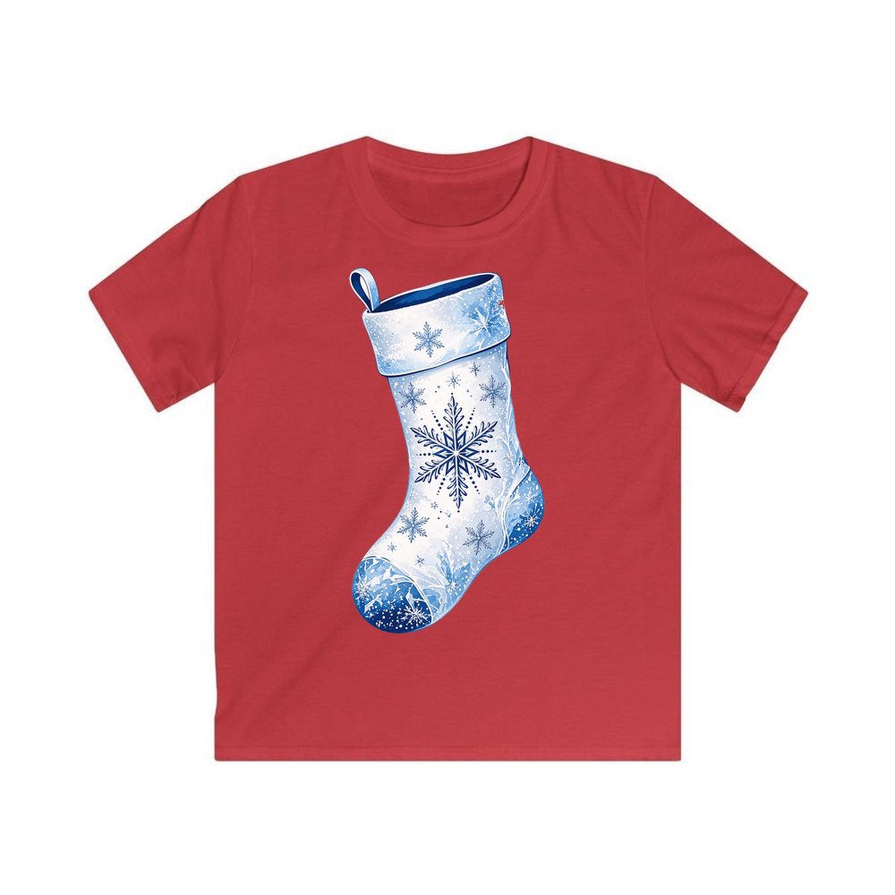 Snowflake Stocking personalised kids Christmas tee in red