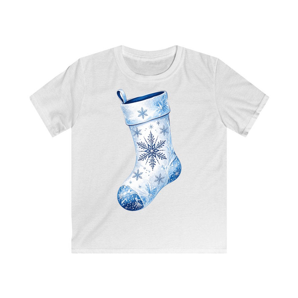 Snowflake Stocking personalised kids Christmas tee in white