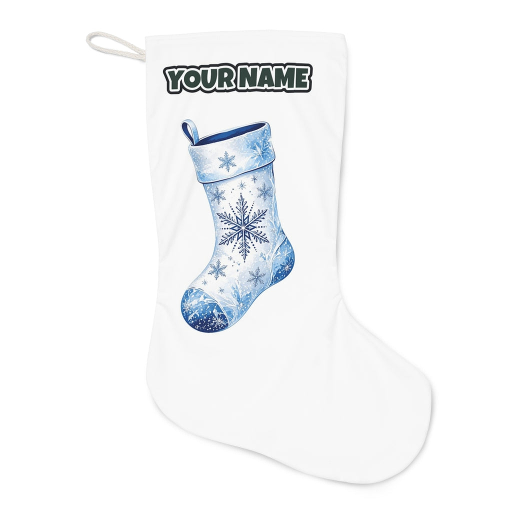 Snowflake Stocking Christmas stocking laid flat, showing the full print