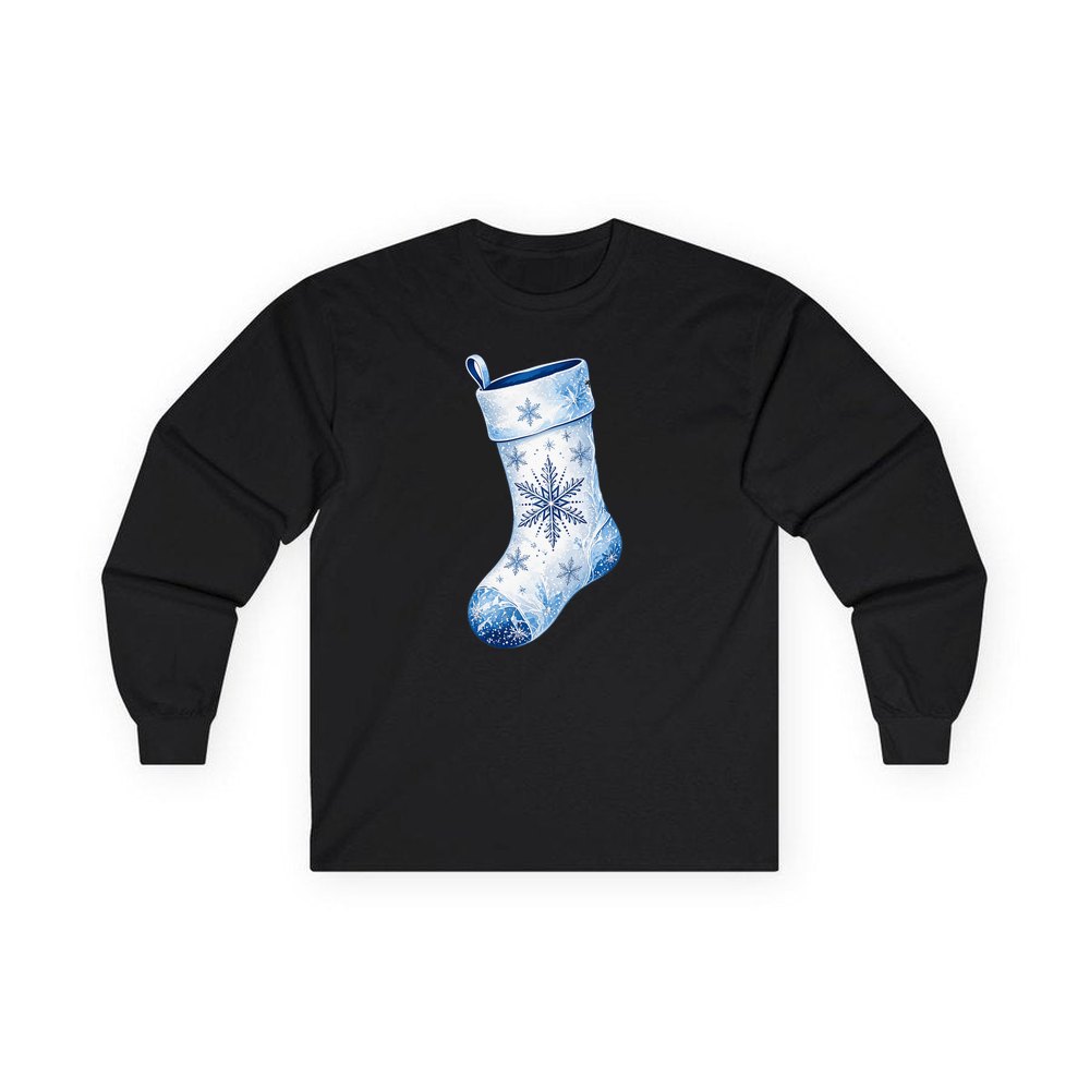 Snowflake Stocking personalised long sleeve Christmas T-shirt in black