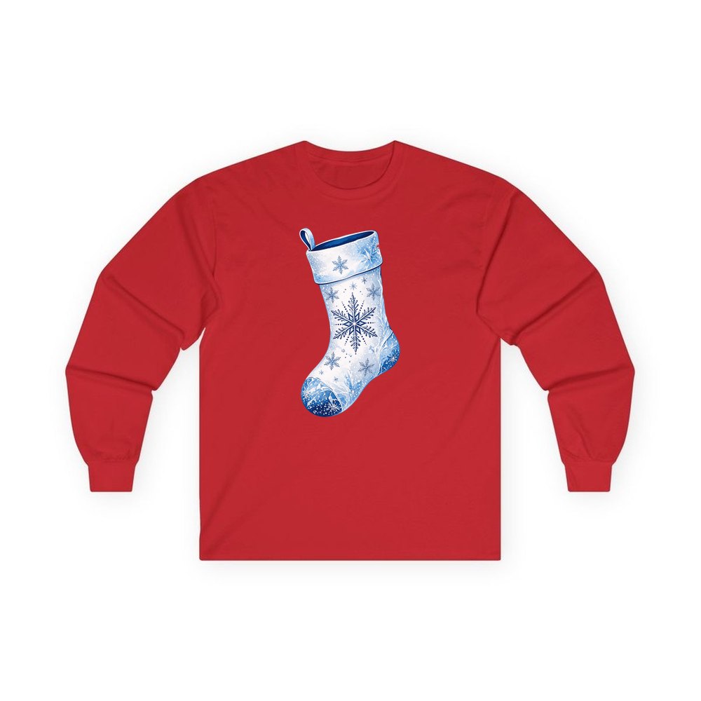 Snowflake Stocking personalised long sleeve Christmas T-shirt in red
