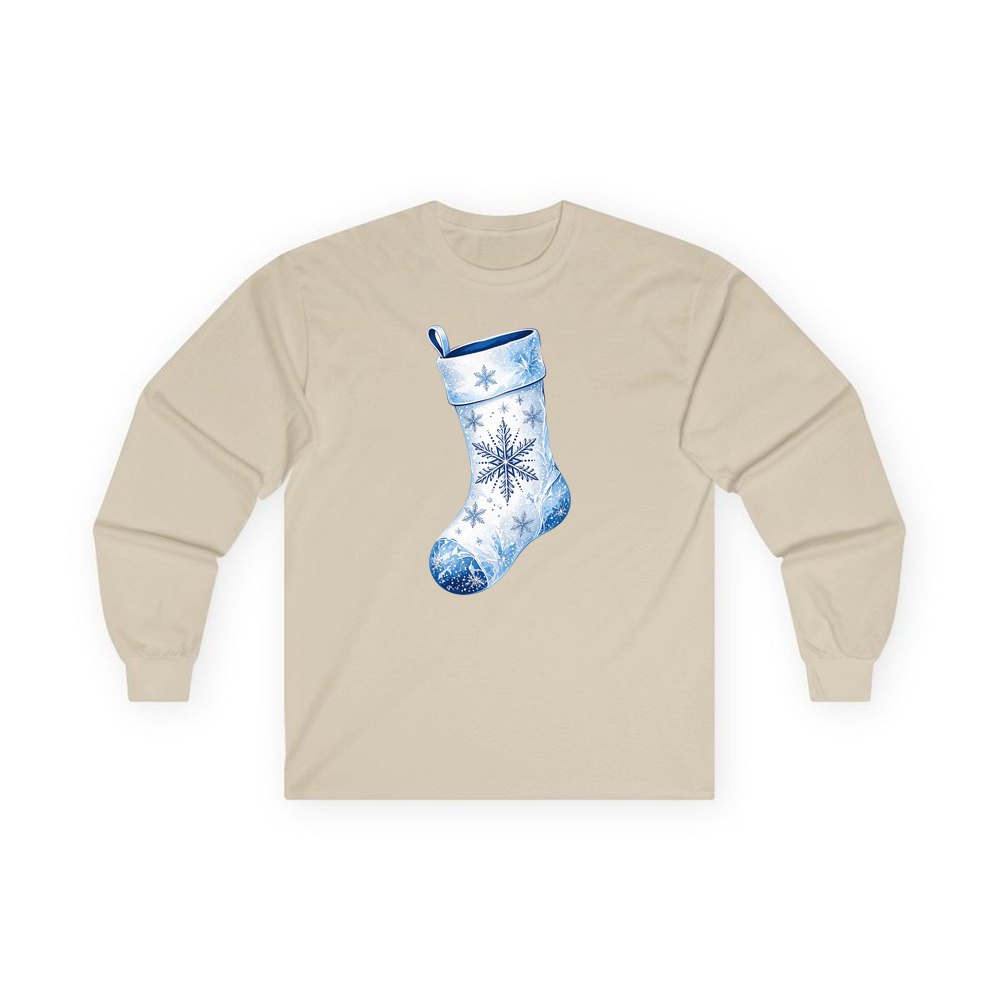 Snowflake Stocking personalised long sleeve Christmas T-shirt in sand