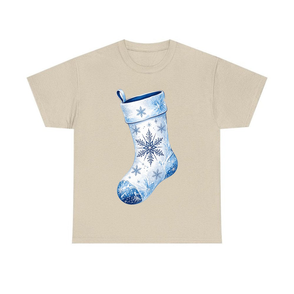 Snowflake Stocking personalised Christmas T-shirt in sand