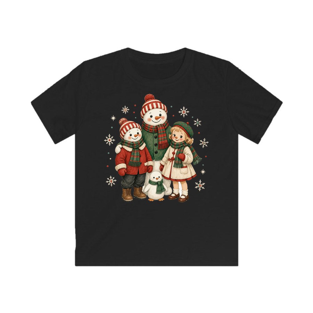 Snowman And Friends Portrait personalised kids Christmas tee in black