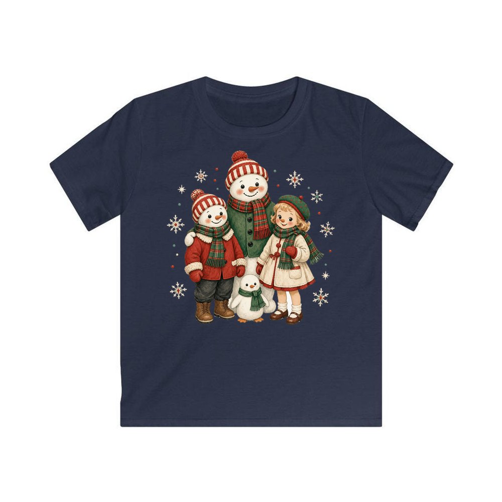 Snowman And Friends Portrait personalised kids Christmas tee in navy