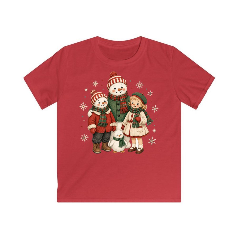 Snowman And Friends Portrait personalised kids Christmas tee in red