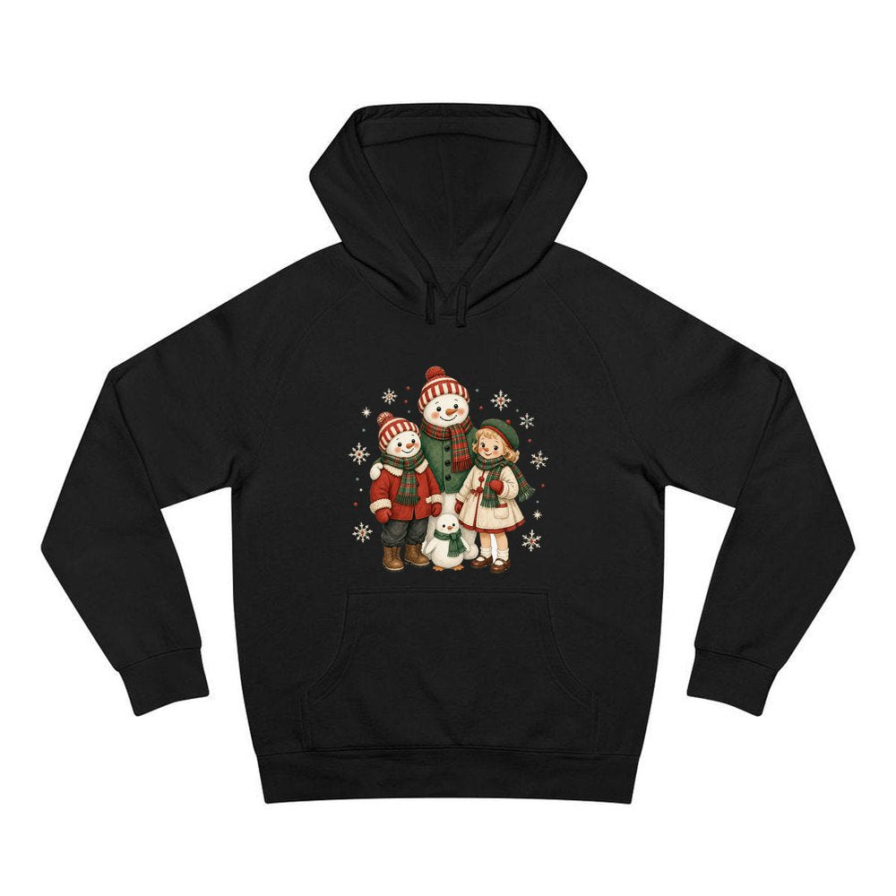Snowman And Friends Portrait personalised Christmas hoodie in black