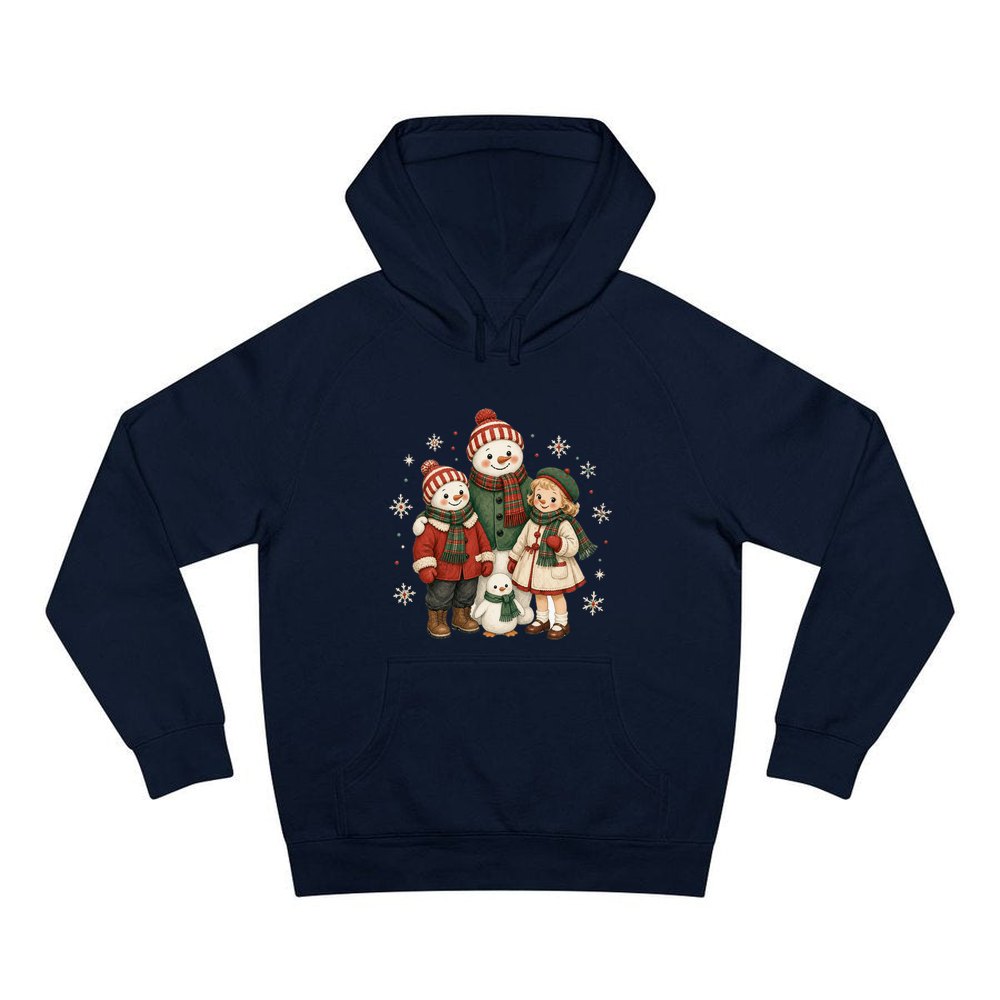 Snowman And Friends Portrait personalised Christmas hoodie in navy