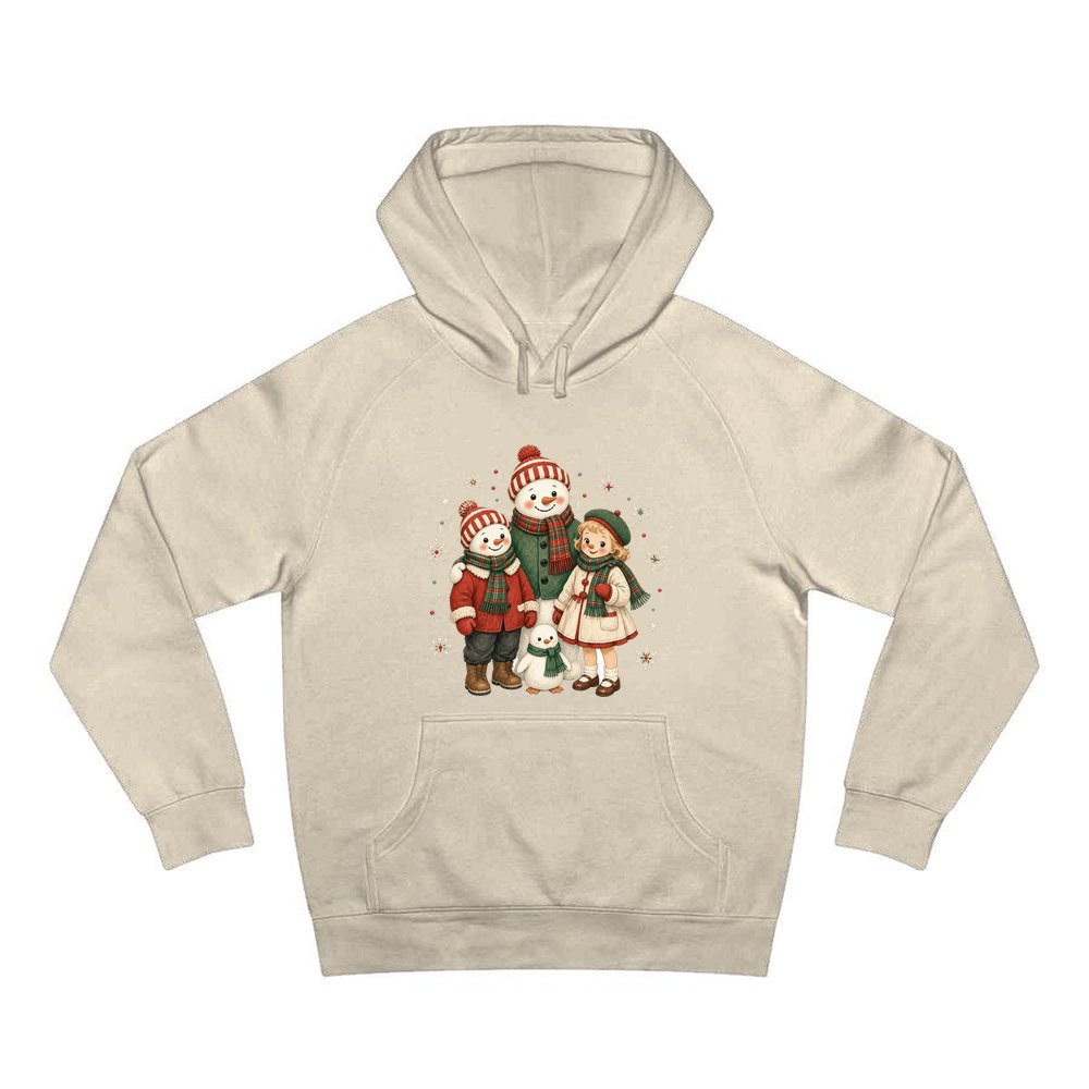 Snowman And Friends Portrait personalised Christmas hoodie in sand